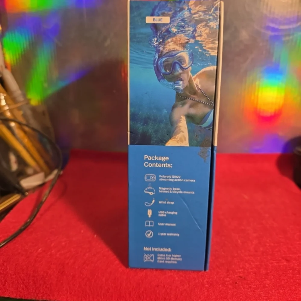 033026 Polaroid ID922 Blue Streaming Cam Digital Action Waterproof Camera 4K Wif
